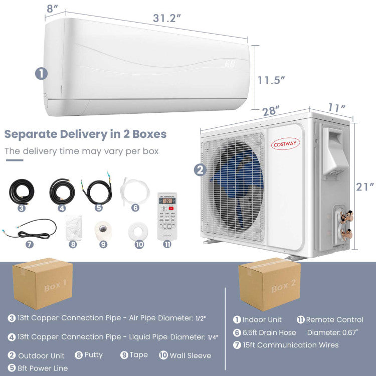 9000 BTU 17 SEER2 208-230V Ductless Mini Split Air Conditioner and Hea ...