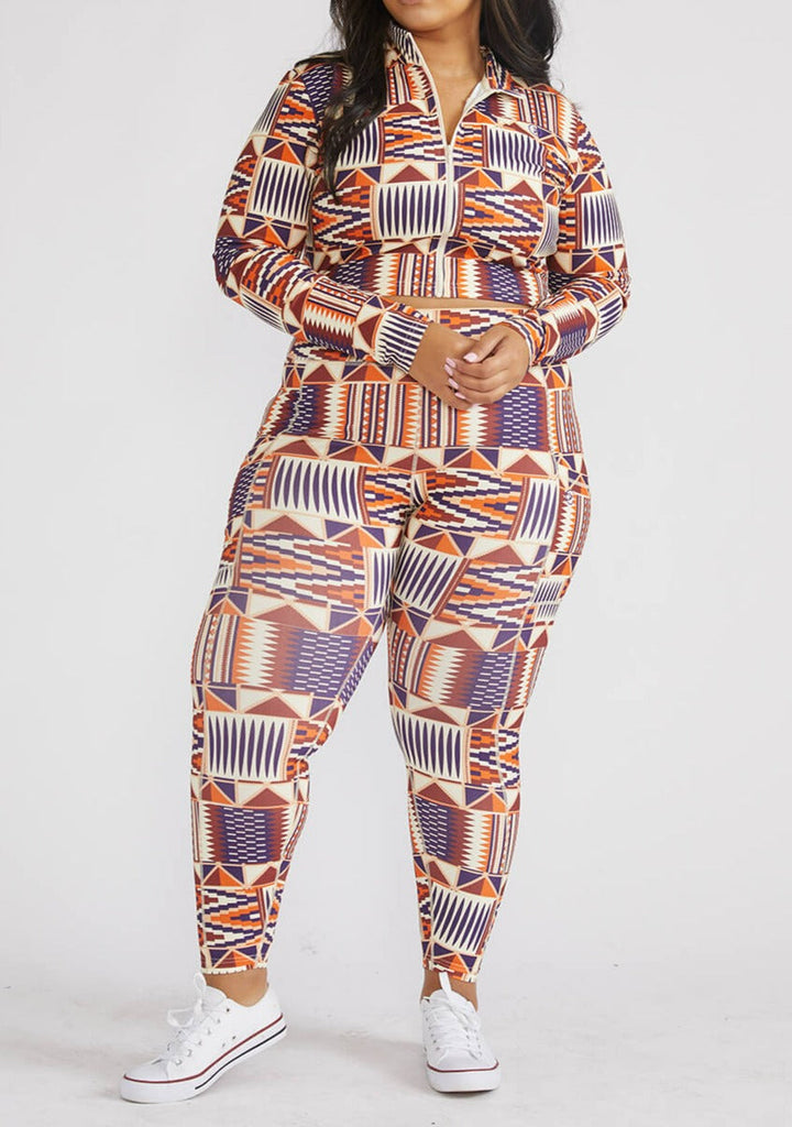 Anaya Women's African Print Zip-Up Crop Top (Cream Maroon Kente)