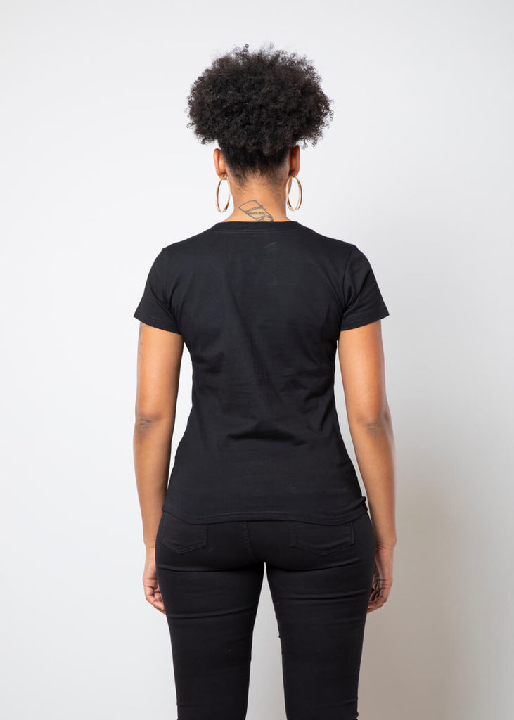 Alikah Women's African Print Color-Blocked Applique T-shirt (Black/Black Red Kente)