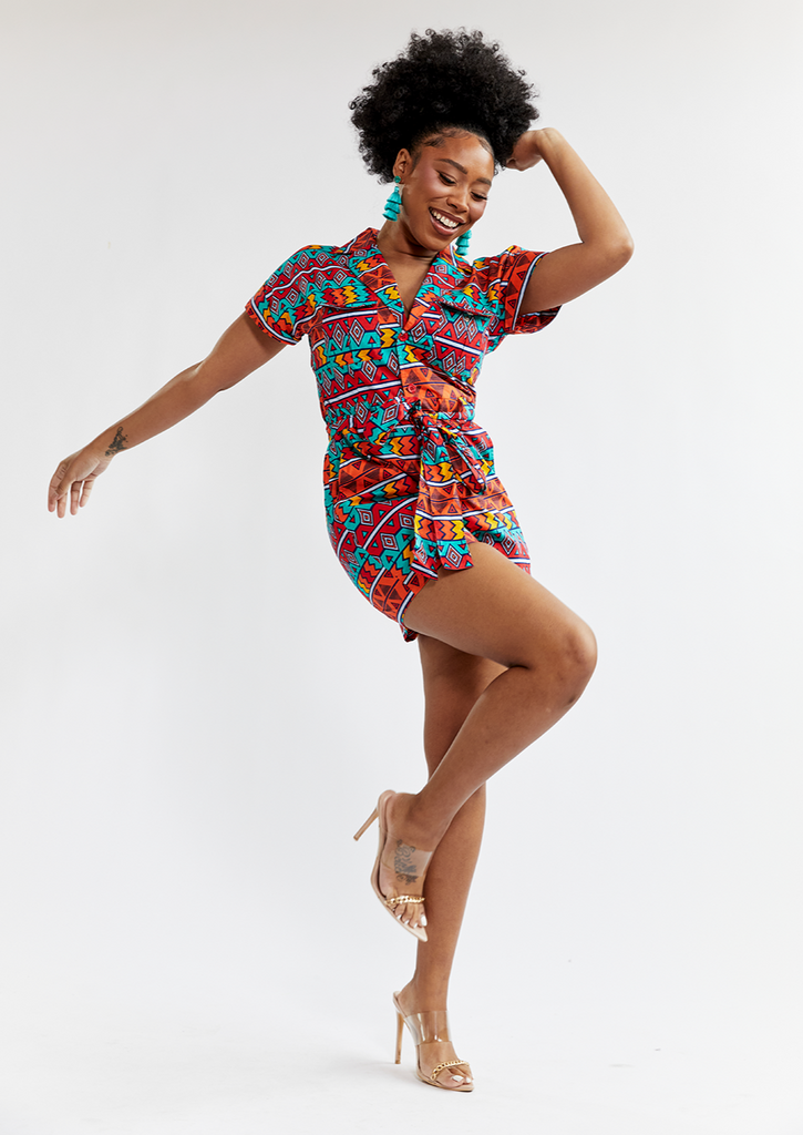 Asale Women s African Print Romper Rainbow Tribal Punovo