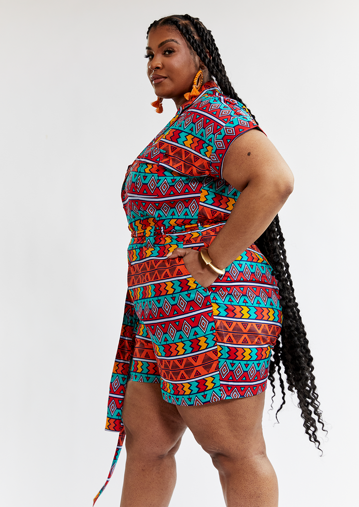 Asale Women's African Print Romper (Rainbow Tribal)