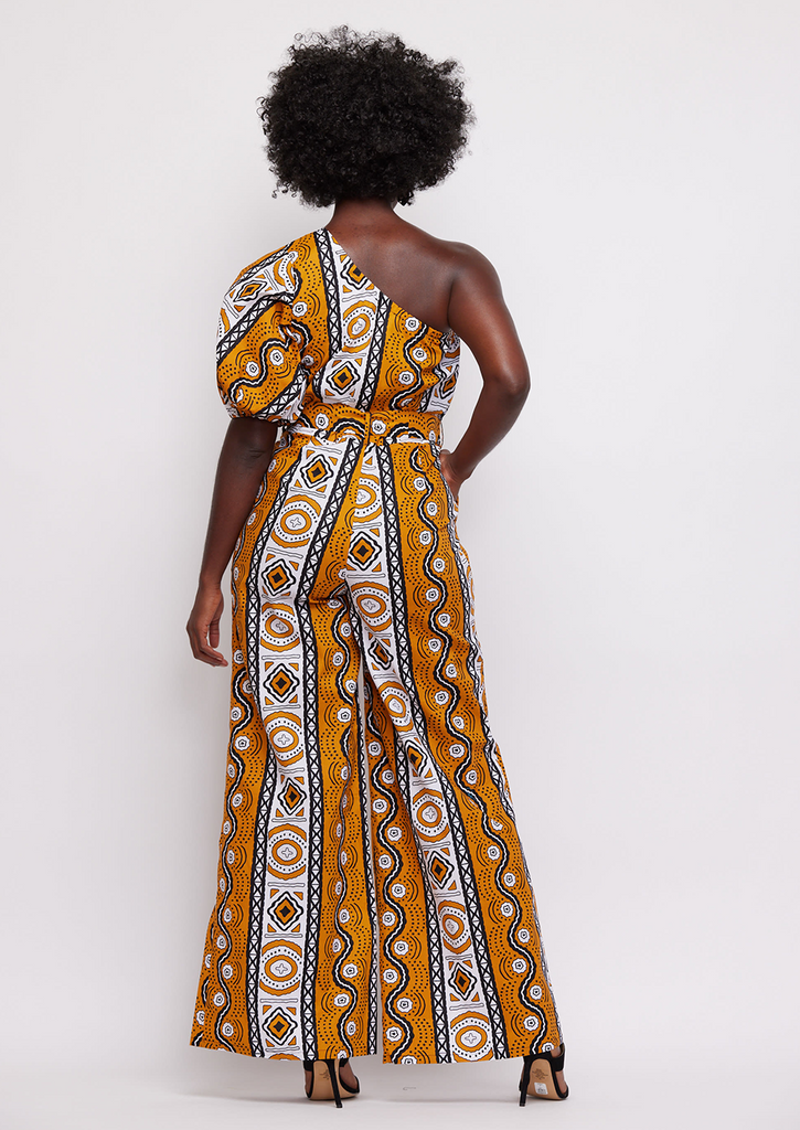 Atunbi Women's African Print Jumpsuit (Gold White Mudcloth)