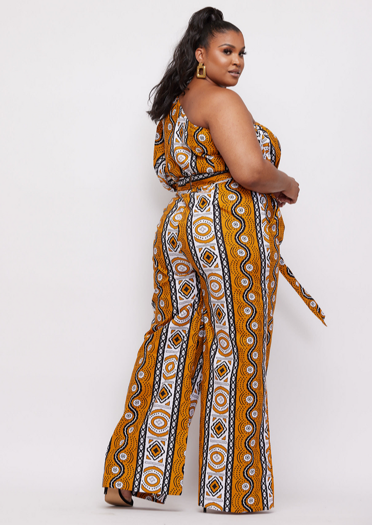 Atunbi Women's African Print Jumpsuit (Gold White Mudcloth)