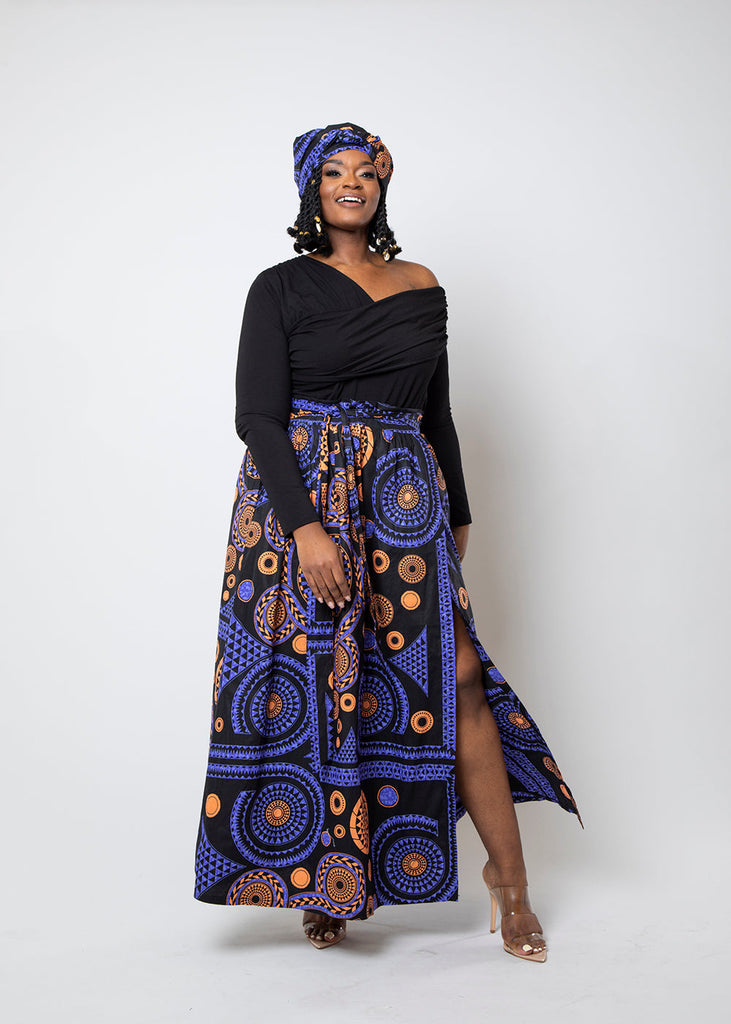 Kimiya Women's African Print Faux Wrap Skirt (Purple Mandala)