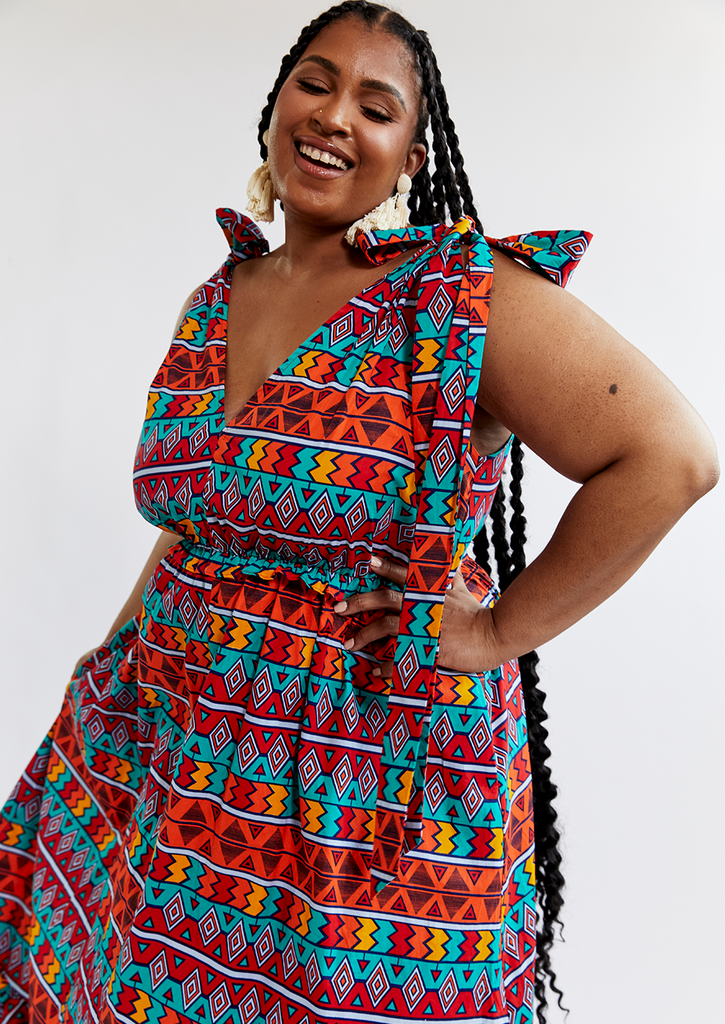 Kulale Women's African Print Maxi Dress (Rainbow Tribal) - Clearance