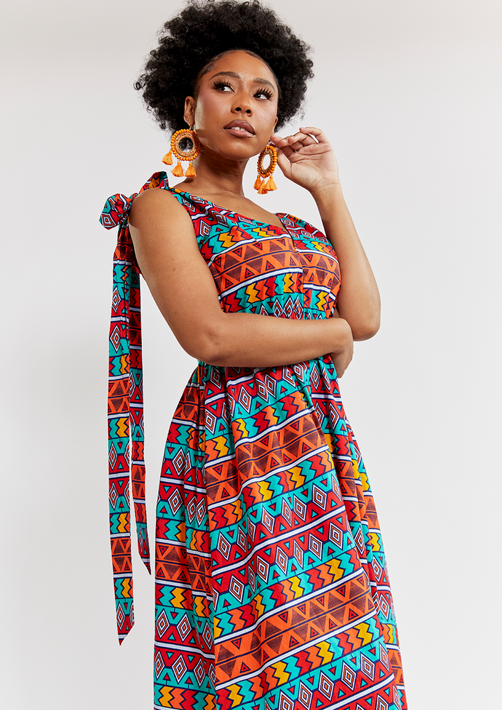 Kulale Women's African Print Maxi Dress (Rainbow Tribal) - Clearance