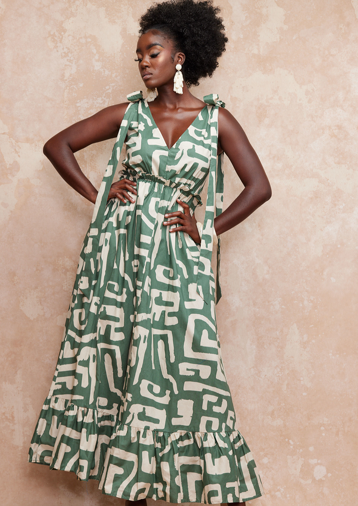 Kulale Women s Maxi Dress Olive Geometric Punovo