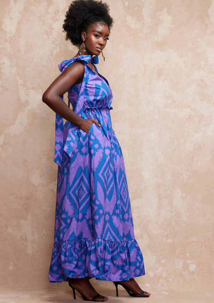 Kulale Women's Maxi Dress (Purple Blue Batik) -Clearance