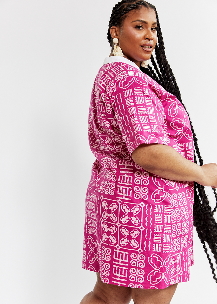 Meli Women's African Print Tunic (Raspberry Adire) - Clearance