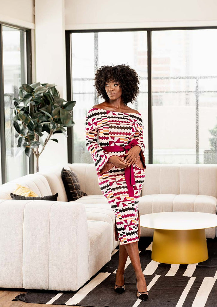 Nekesa Women's African Print Sweater Dress (Peach Kente) - Clearance