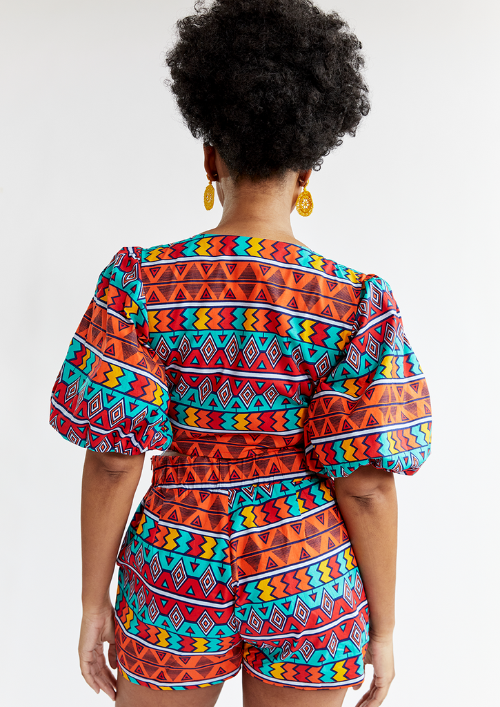 Shanina Women's African Print Tie Top (Rainbow Tribal) - Clearance