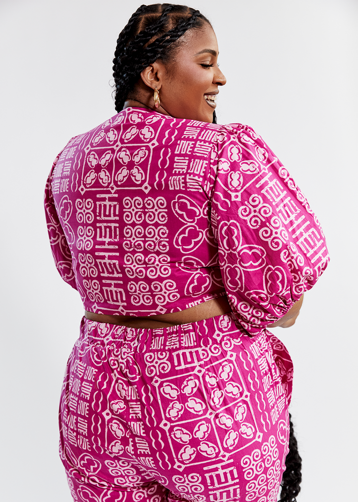Shanina Women's African Print Tie Top (Raspberry Adire) - Clearance