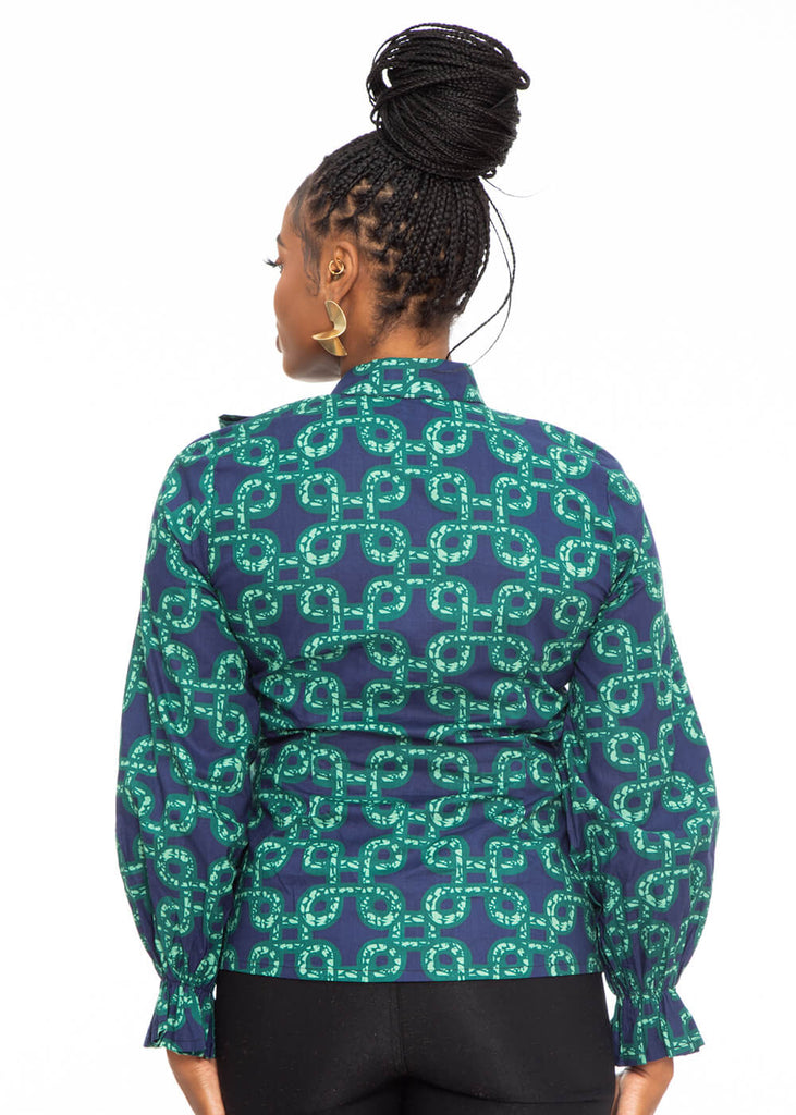 Akinyi Women's African Print Blouse (Green Adinkra)