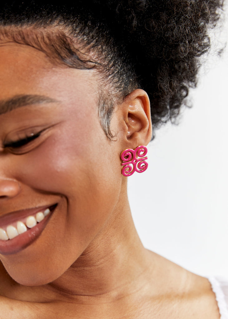Wura Women's Humility & Strength Adinkra Symbol Post Earrings (Pink) - Clearance