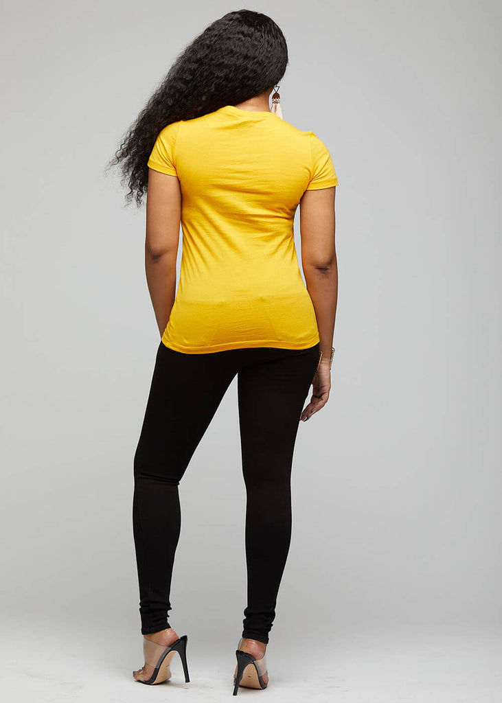 Kasi Women's African Print Short Sleeve T-Shirt ( Yellow/Sky Blue Kente)