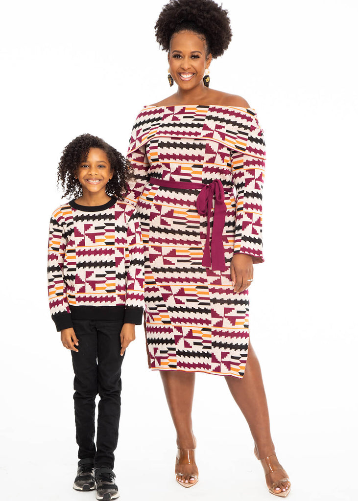 Nekesa Women's African Print Sweater Dress (Peach Kente) - Clearance